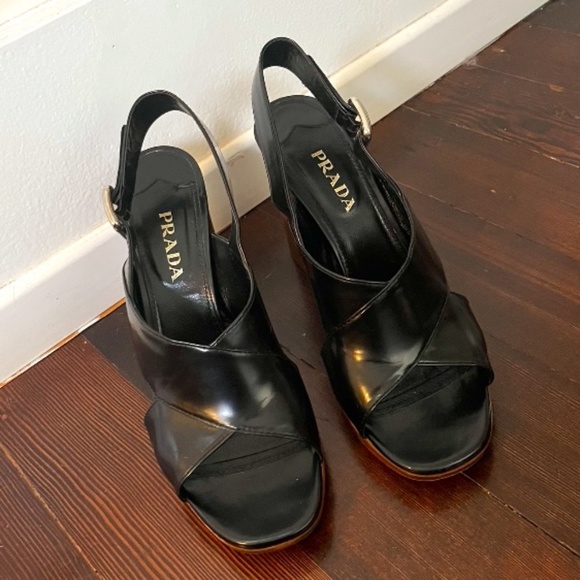 Prada Shoes - PRADA Women - Genuine Black Patent Leather Wedges - Size 41